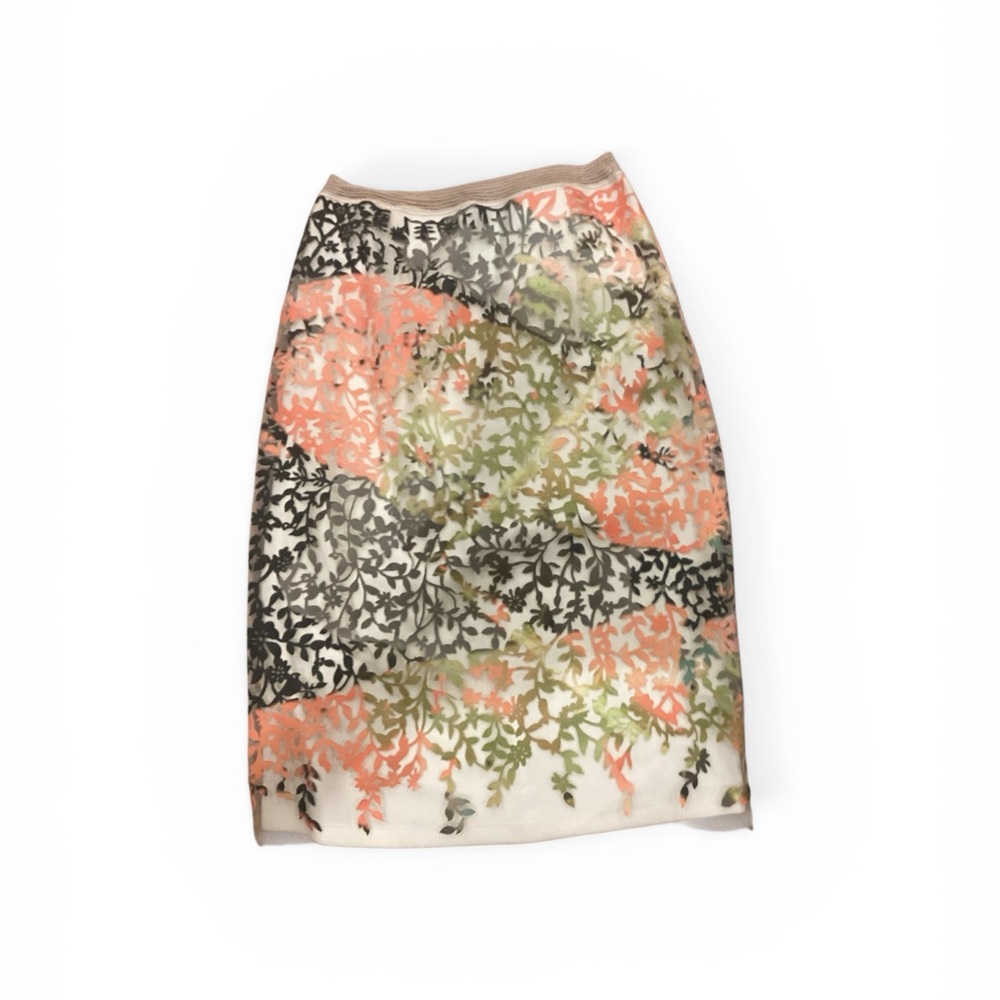 Z Geisha Floral Lace Overlay Pencil Skirt in Coral, Olive & Black 0